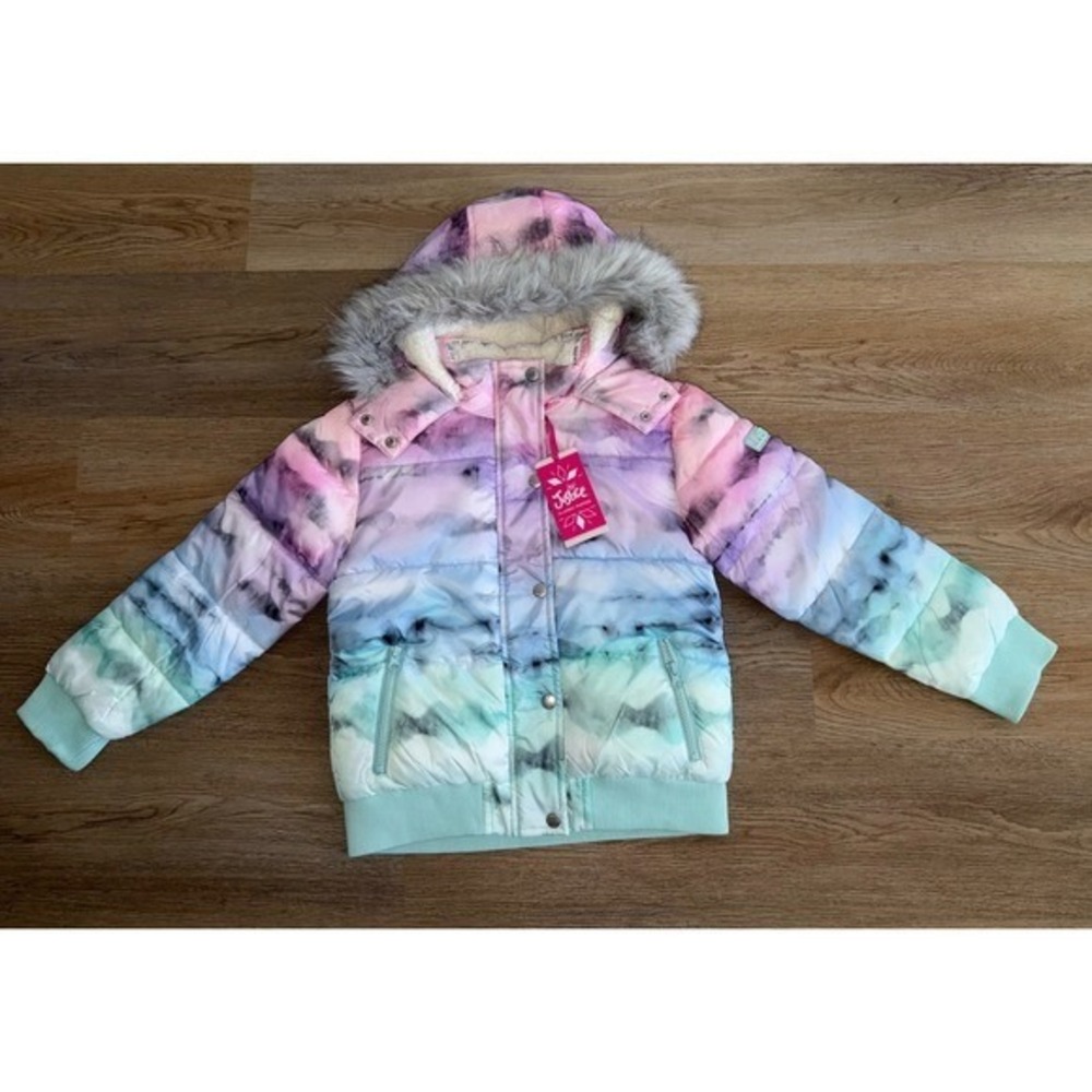 Girl matte puffer bomber coat medium 10 tie dye